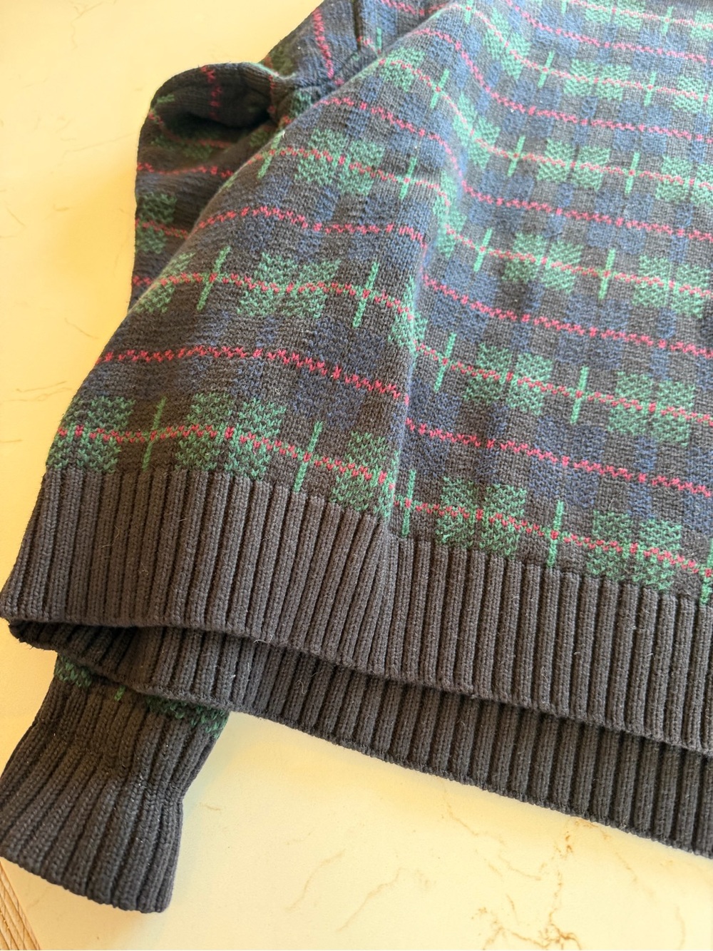 Vintage AKA Eddie Bauer Navy Crewneck Sweater Plaid Cotton / Large - Picture 9 of 11